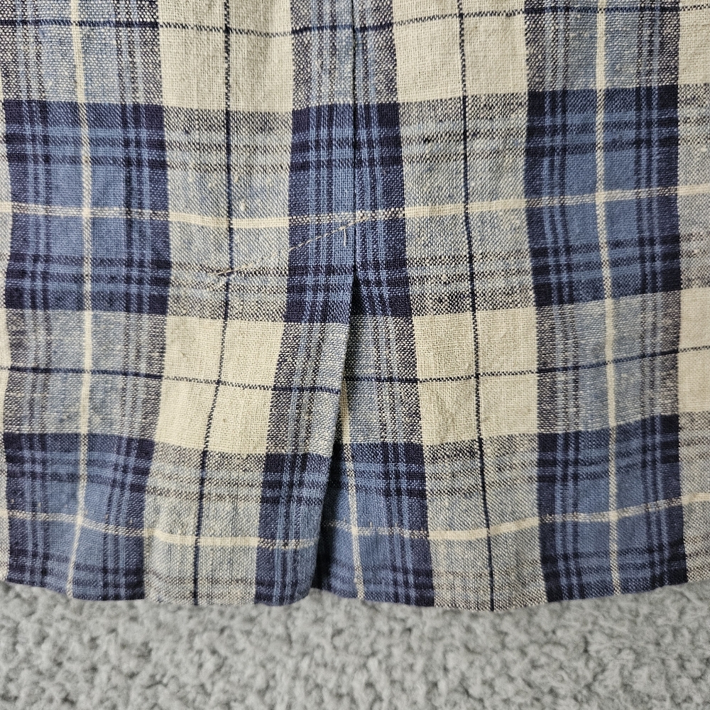 Vintage 90s My Michelle Blue Plaid Mini Dress 7/8 XS Short Sleeve Linen Grunge - Picture 5 of 14